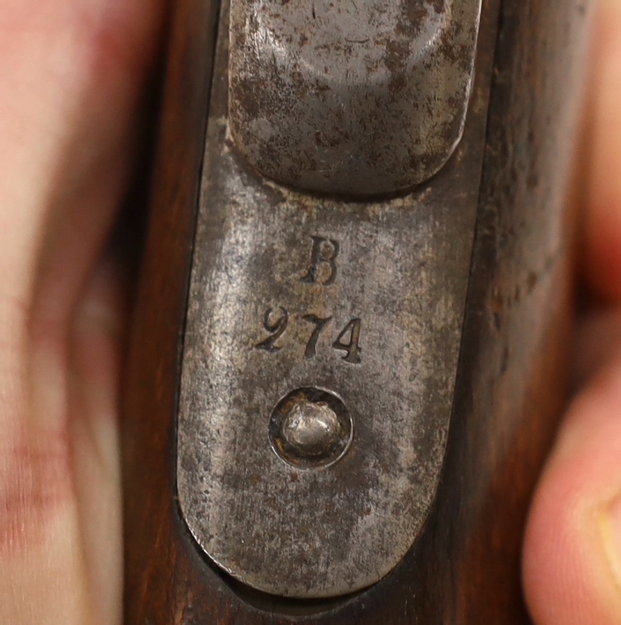 A Regulation Danish breech-loading, under hammer percussion military pistol, octagonal twist barrel, breach stamped B–274 barrel stamped GHRE:10 and cipher of Christian VIII of Denmark and stamped for model M-1841 and B-